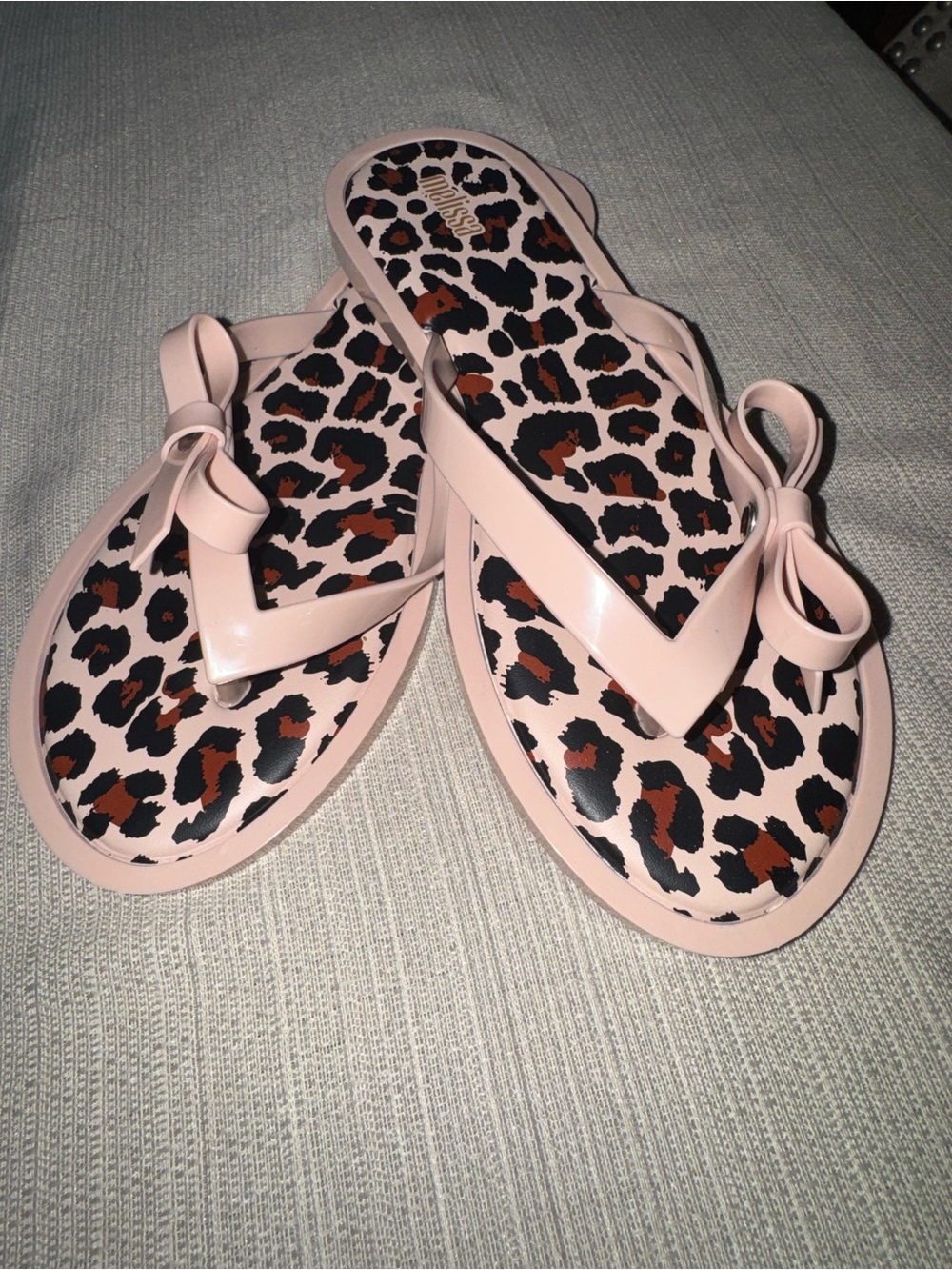 Melissa Nude Bow Leopard-Print Jelly Sandals
